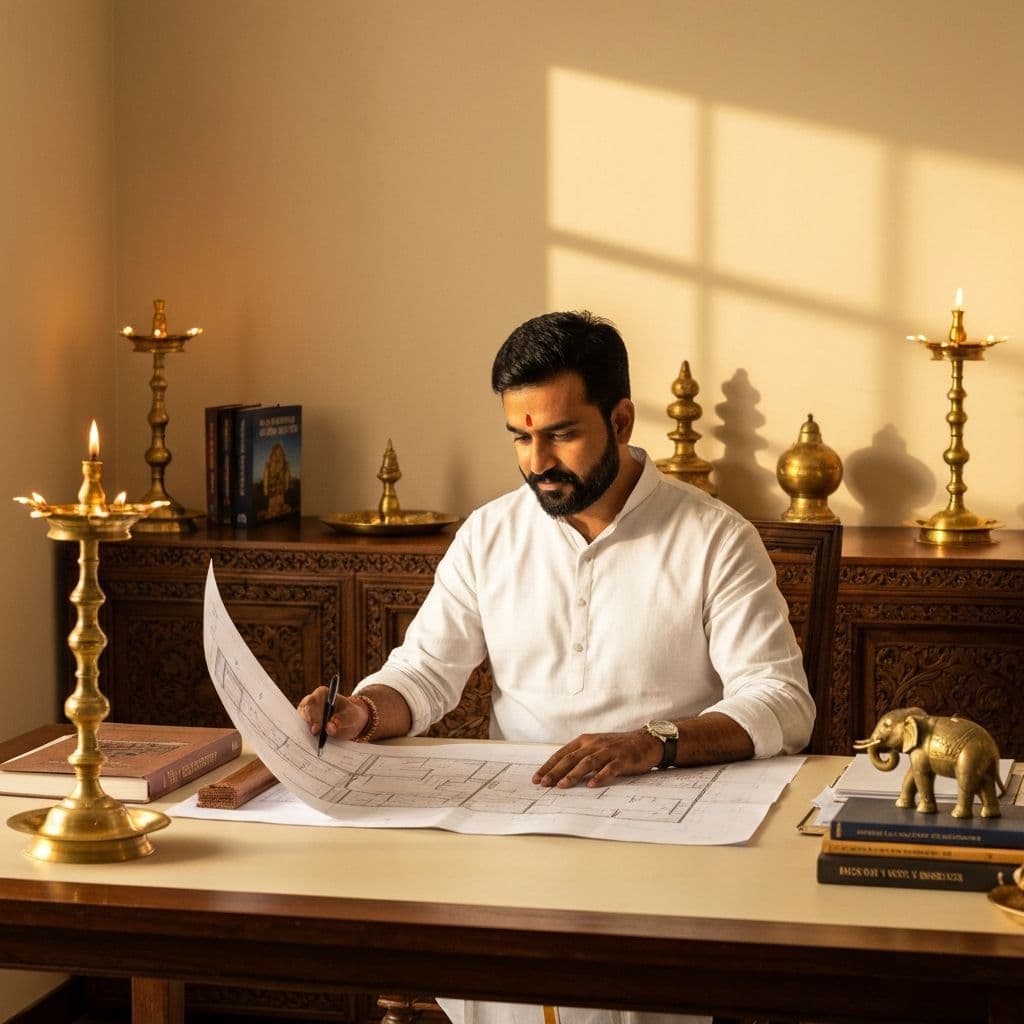 Vastu Consultant studying architectural plans